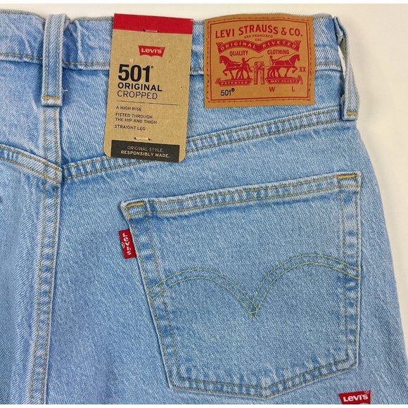 Levis 501 Original Cropped High Rise Straight Leg Womens 31x26 Button Fly Jeans - Picture 10 of 12